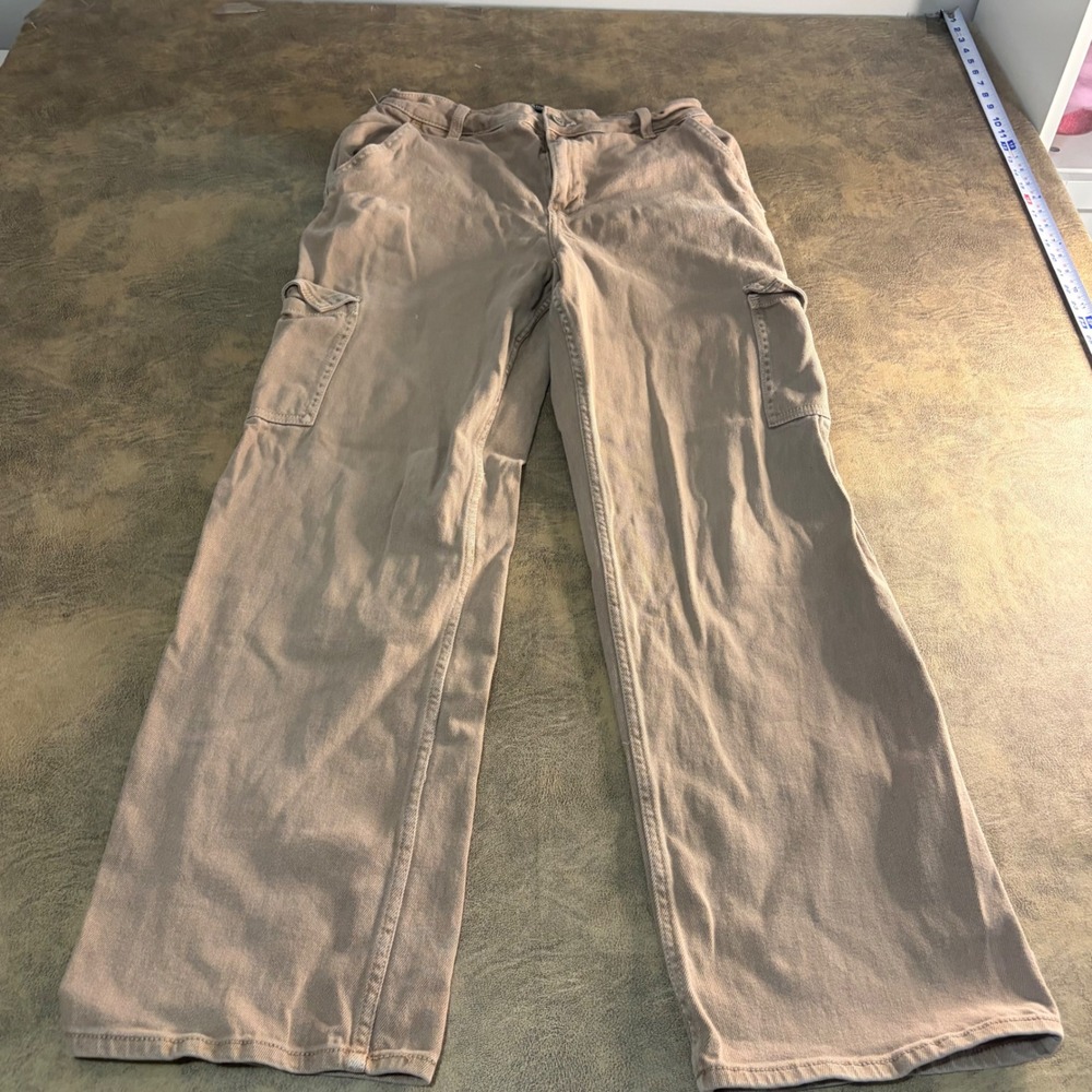 Hollister Dad Jeans Womens 8R Tan Ultra High Rise Cargo Vintage Stretch 29R 1234